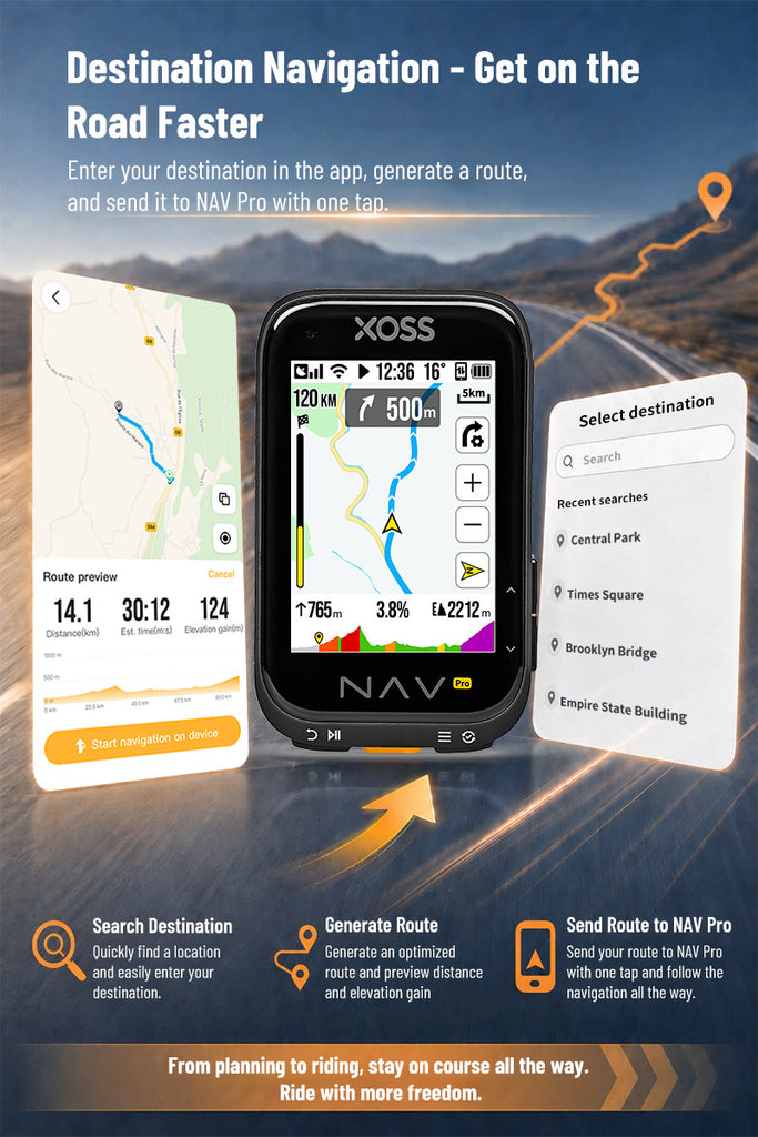 XOSS NAV Pro Touch-screen Bike Computer Navigation Cycling Computer Global Colorful Map Wireless Cycling Computer Offline Route
