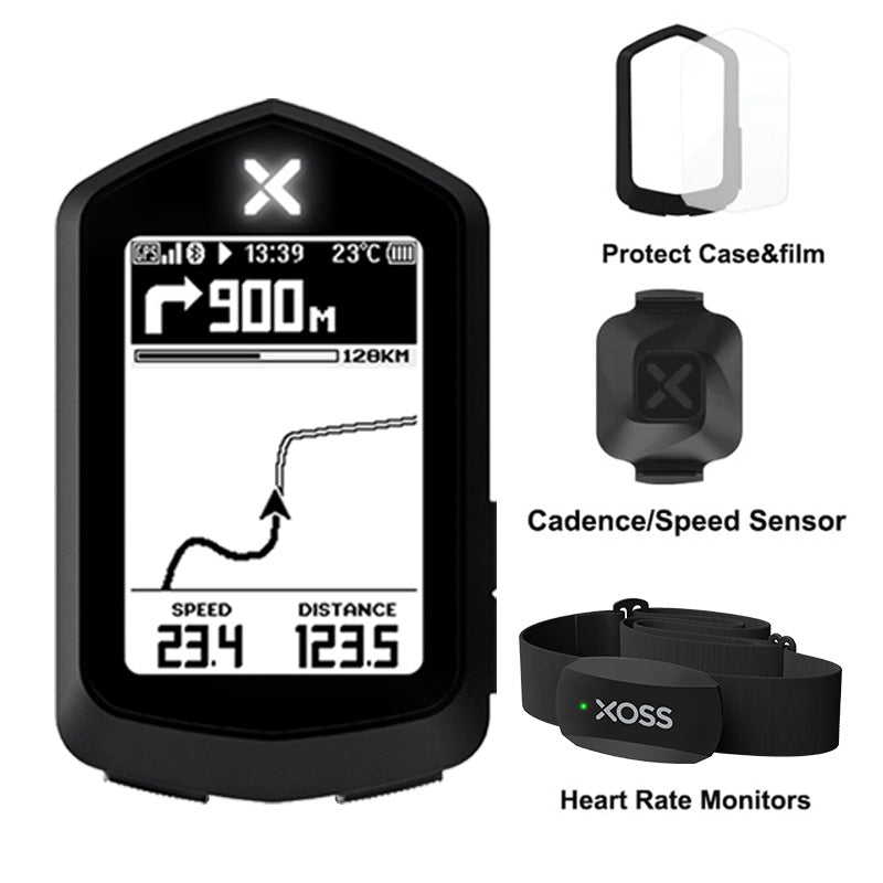 NAV navigation bike computer & case  & X2 heart rate sensor & Vortex candence/speed sensor - XOSS.CO