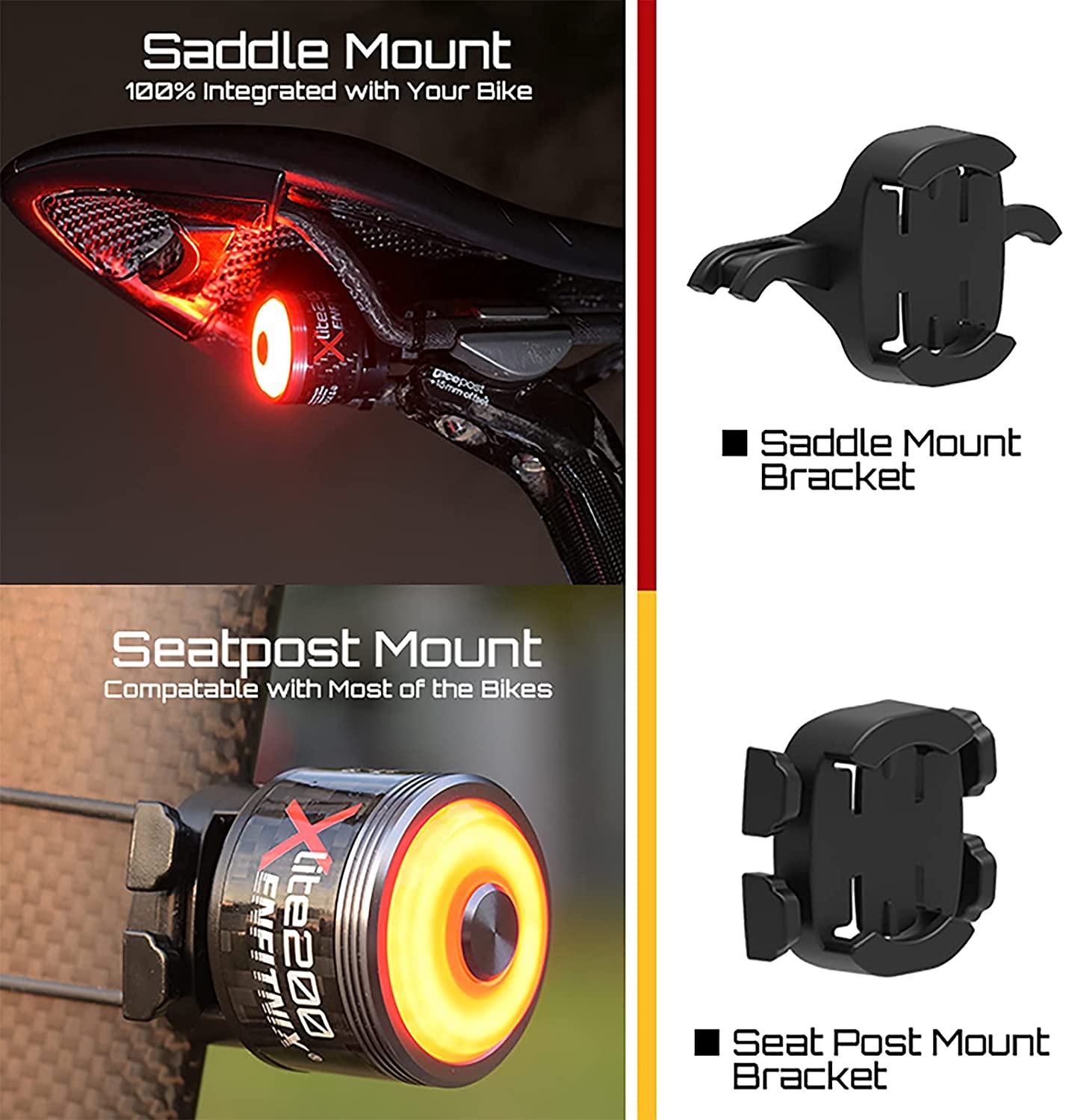 ENFITNIX Xlite200 Smart Bike Tail Light Carbon Fiber Shell Bicycle Rear Light Brake Sensing Automatically Adjust The Brightness USB Rechargeable IPX6 Waterproof for Cycling Safety Fit All Road Bikes - XOSS.CO